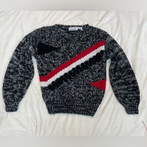 Vintage Stefano International sportswear Black and Red Patterned Sweater